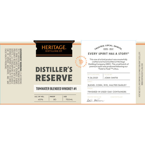 Heritage Distilling Distiller’s Reserve Tumwater Blended Whiskey #1