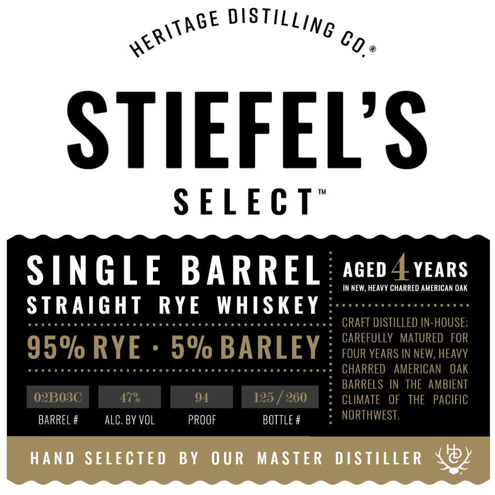 Heritage Distilling Stiefel’s Select Straight Rye Whiskey