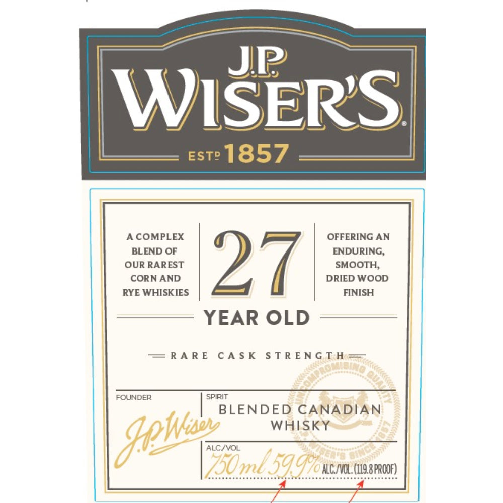 J.P. Wiser’s 27 Year Old Rare Cask Strength Blended Canadian Whisky