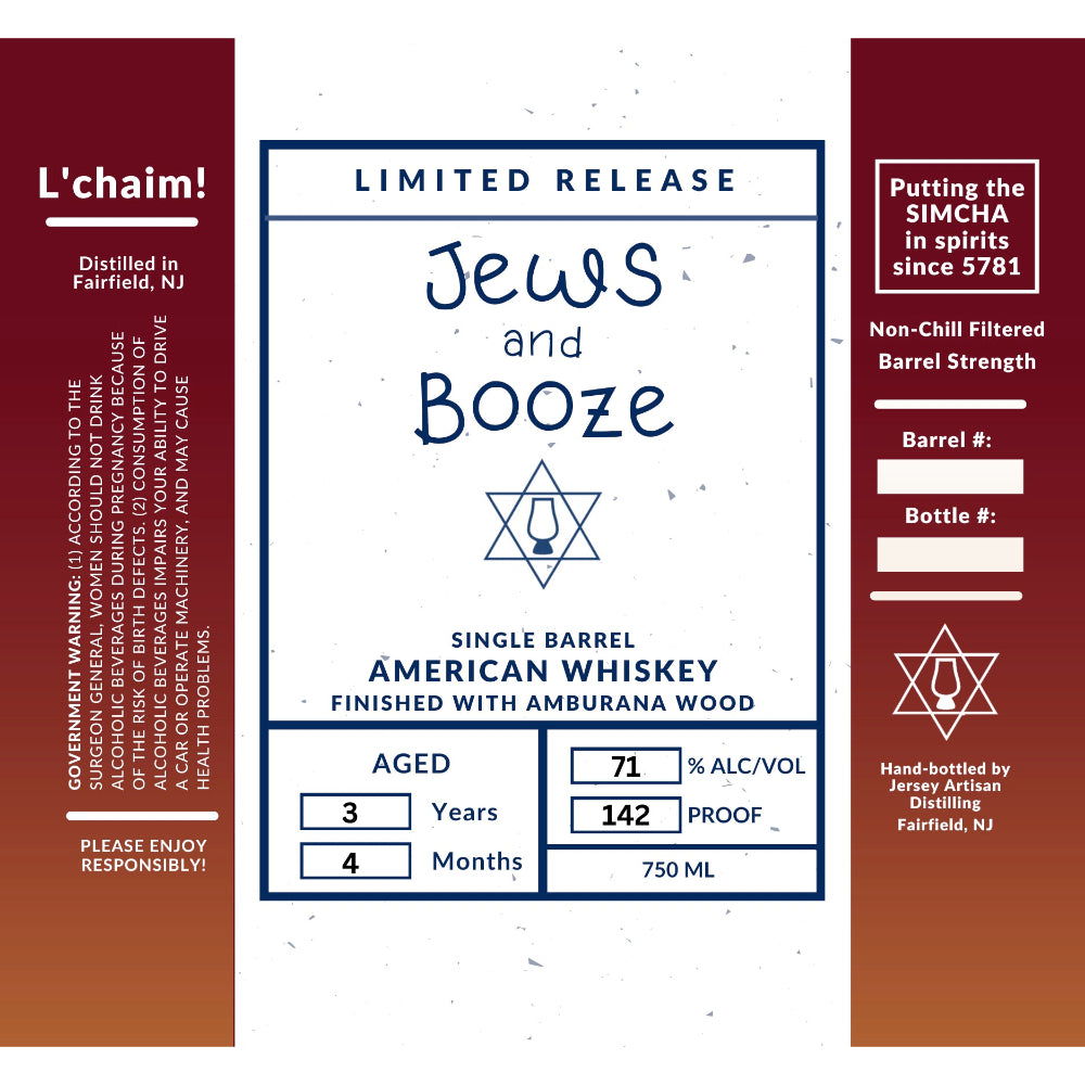 Jews and Booze Single Barrel American Whiskey Finished With Amburana Wood