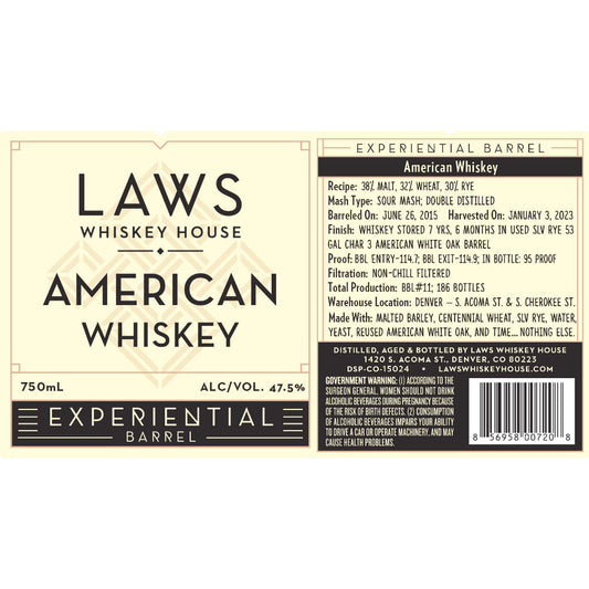 Laws Experiential Barrel American Whiskey