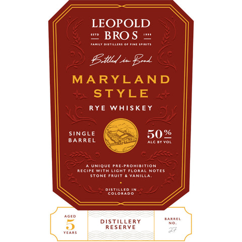 Leopold Bros Distillery Reserve Maryland Style Rye