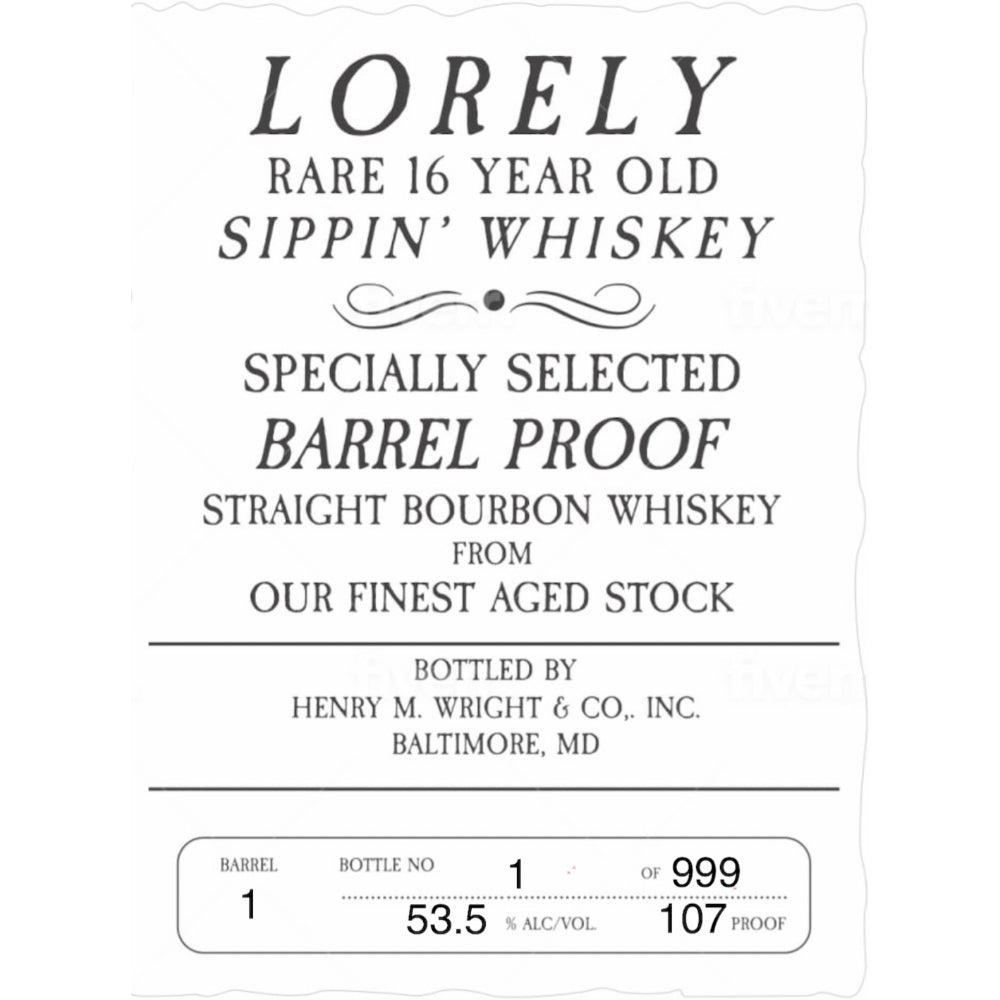 Lorely Rare 16 Year Old Sippin’ Whiskey Straight Bourbon