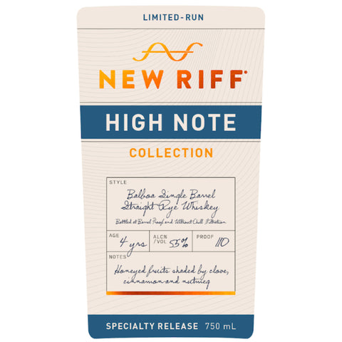 New Riff High Note Collection Single Barrel Balboa Straight Rye