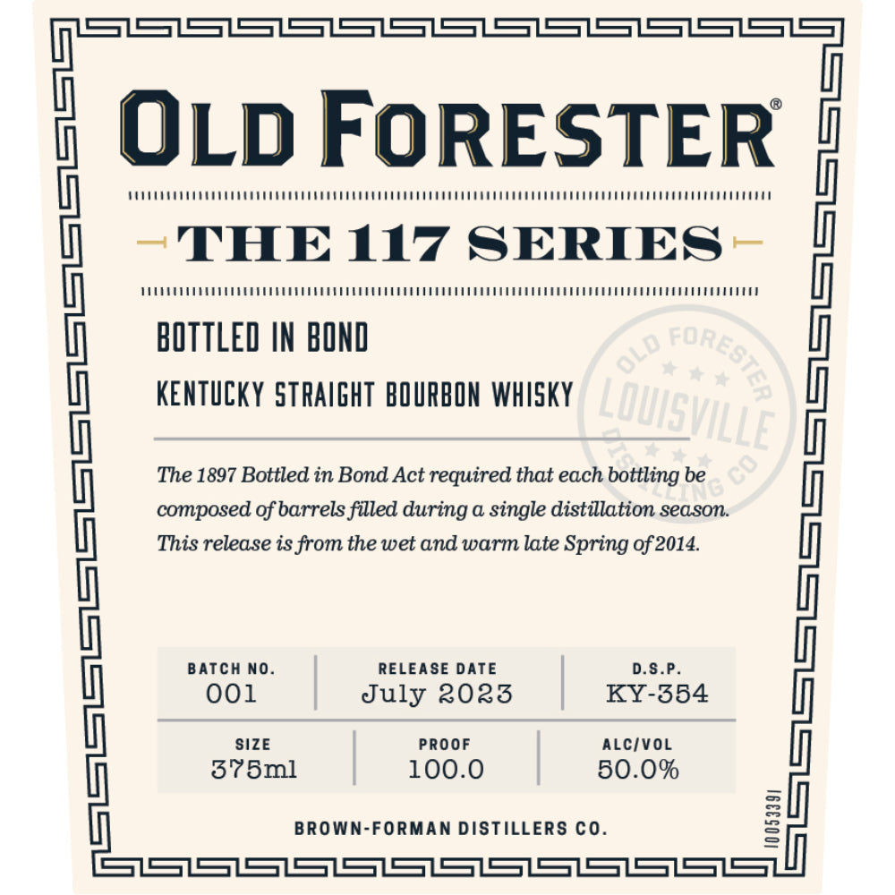 Old Forester 117 Series Bottled in Bond Kentucky Straight Bourbon 2024