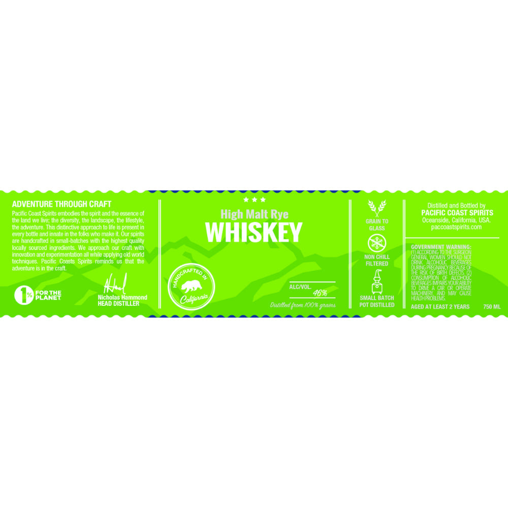 Pacific Coast Spirits High Malt Rye Whiskey