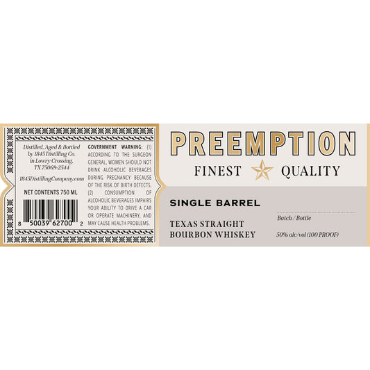 Preemption Single Barrel Texas Straight Bourbon