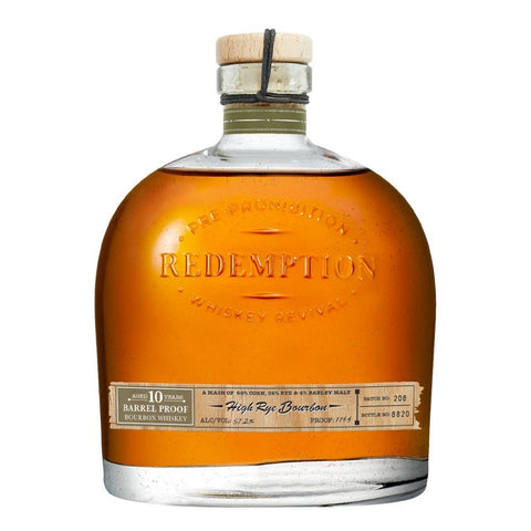 Redemption 10 Year Old Barrel Proof High Rye Bourbon Rye Whiskey Redemption