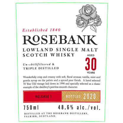 Rosebank 30 Year Old Vintage Release #1 Bottled In 2020