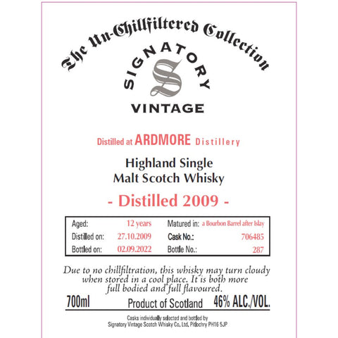 Signatory The Un-Chillfiltered Collection 12 Year Old Ardmore 2009