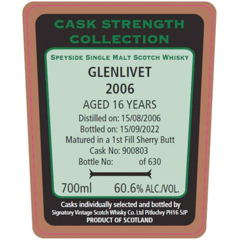 Signatory Vintage 2006 Glenlivet 16 Year Old