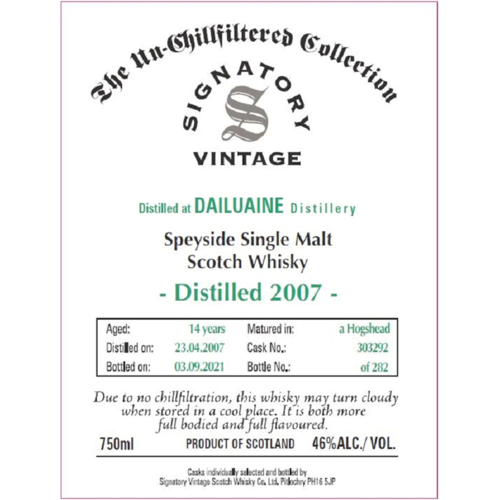 Signatory Vintage 2007 Dailuaine 14 Year Old