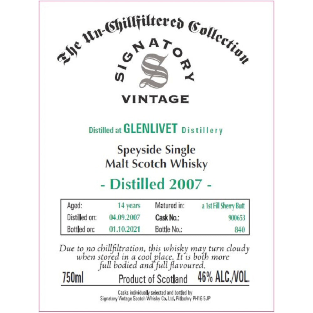 Signatory Vintage 2007 Glenlivet 14 Year Old