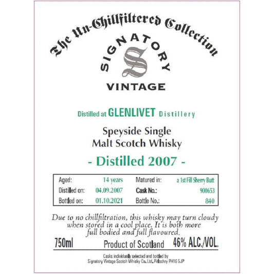 Signatory Vintage 2007 Glenlivet 14 Year Old