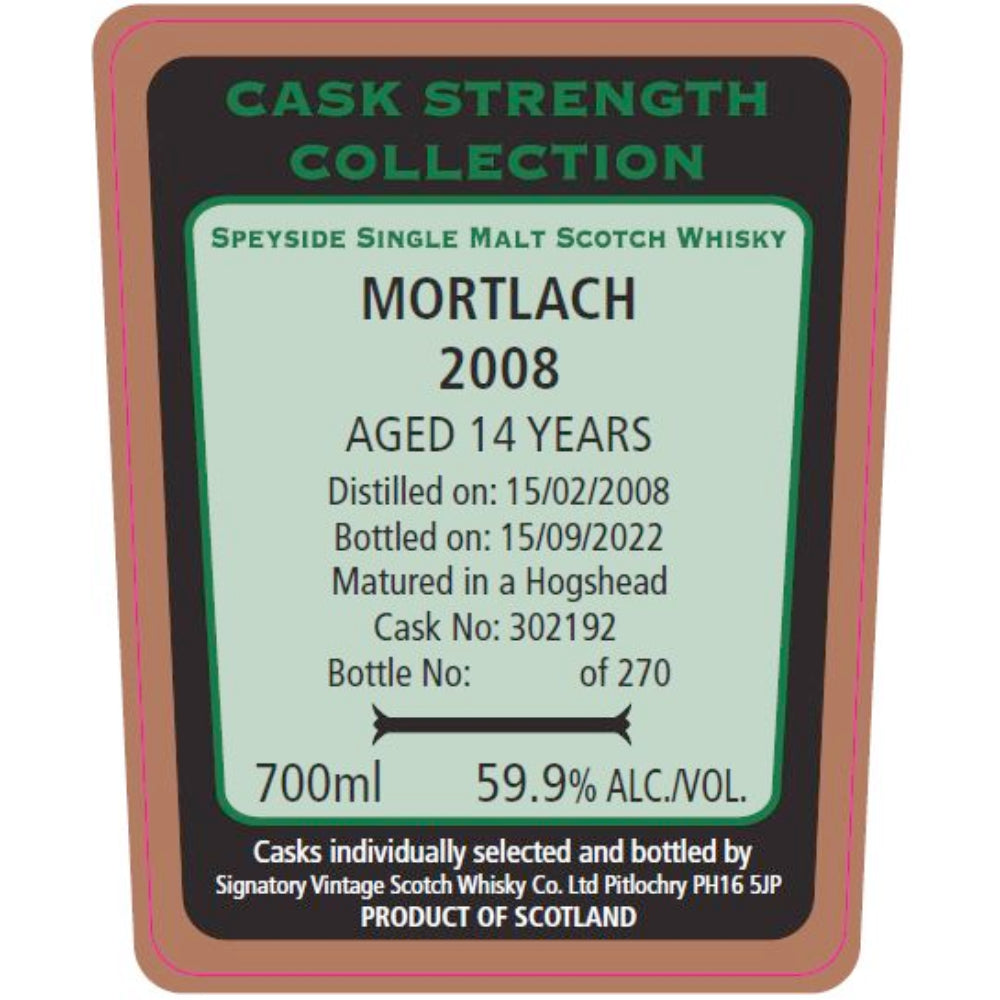 Signatory Vintage 2008 Mortlach 14 Year Old