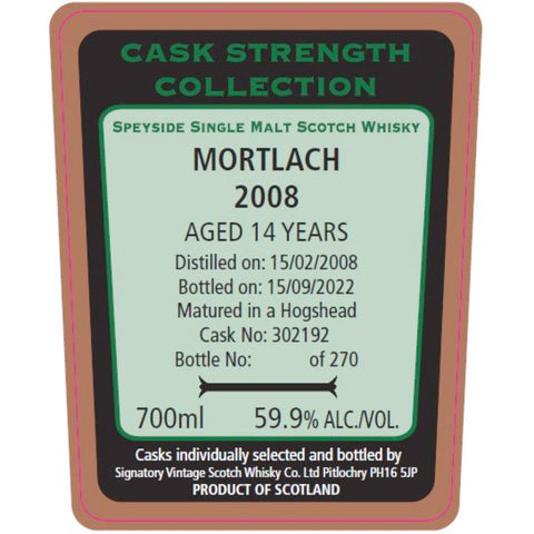 Signatory Vintage 2008 Mortlach 14 Year Old