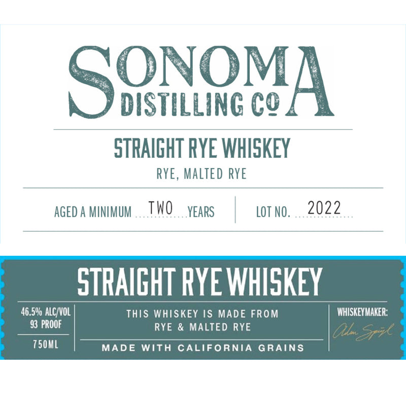 Sonoma Distilling Straight Rye Whiskey