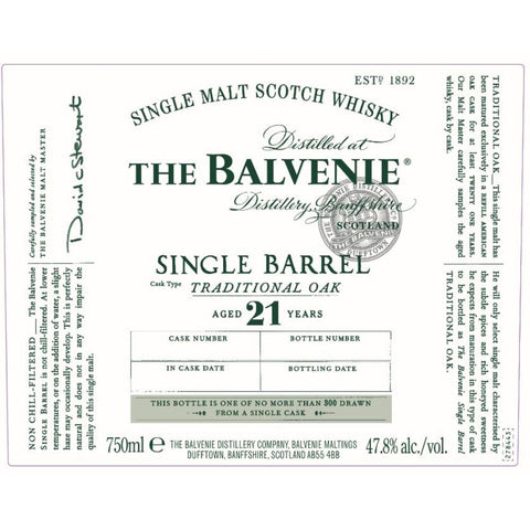 The Balvenie Single Barrel Traditional Oak 21 Year Old