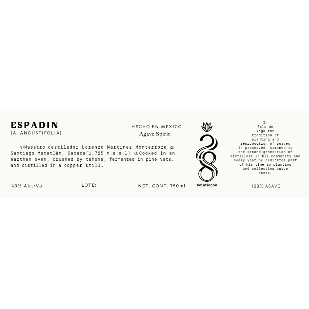Veintiocho Espadin Agave Spirit
