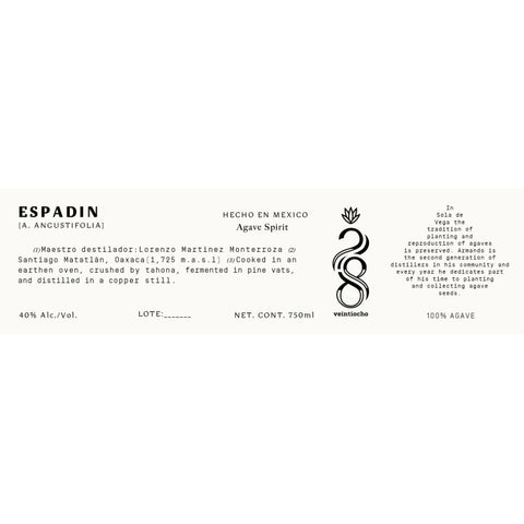 Veintiocho Espadin Agave Spirit