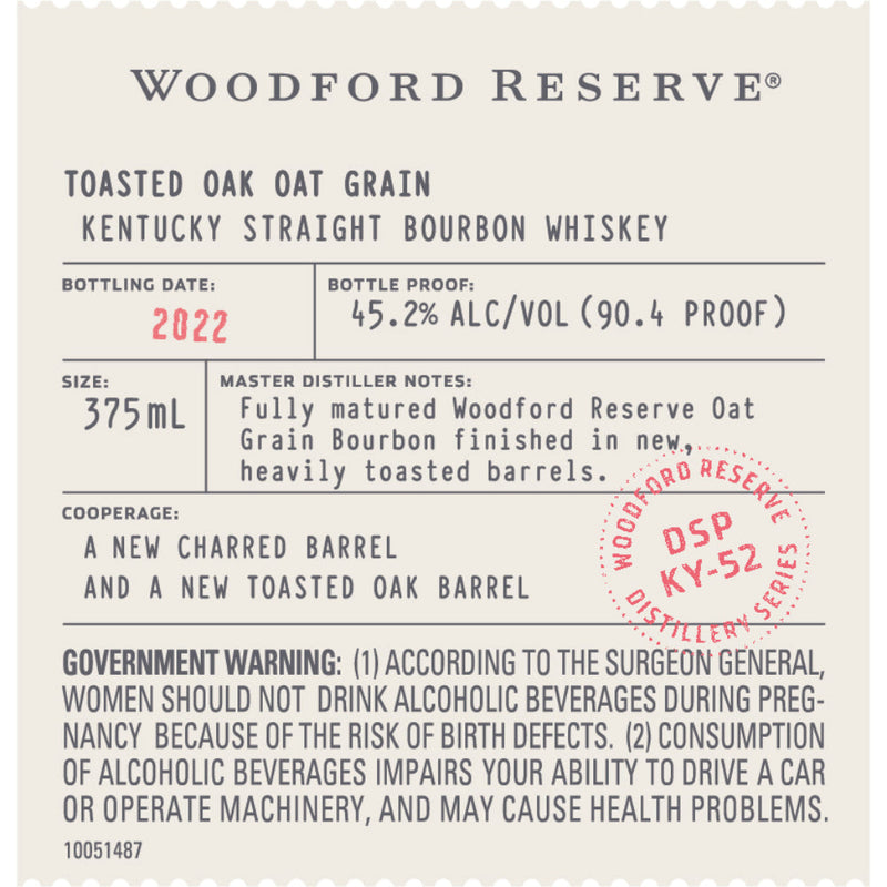 Woodford Reserve Toasted Oak Oat Grain Bourbon
