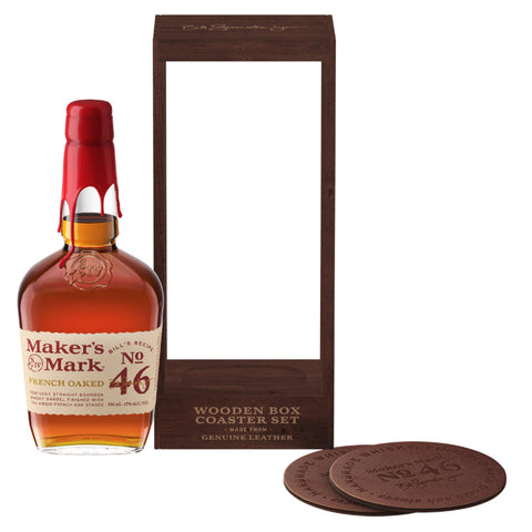 Maker's Mark 46 Limited Edition Gift Set W/ Wood Box & 2 Leather Coasters